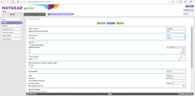 configuration ADSL Tiscali Netgear D7000