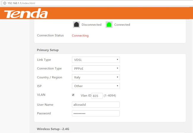 configuration ADSL Vodafone Tenda V300